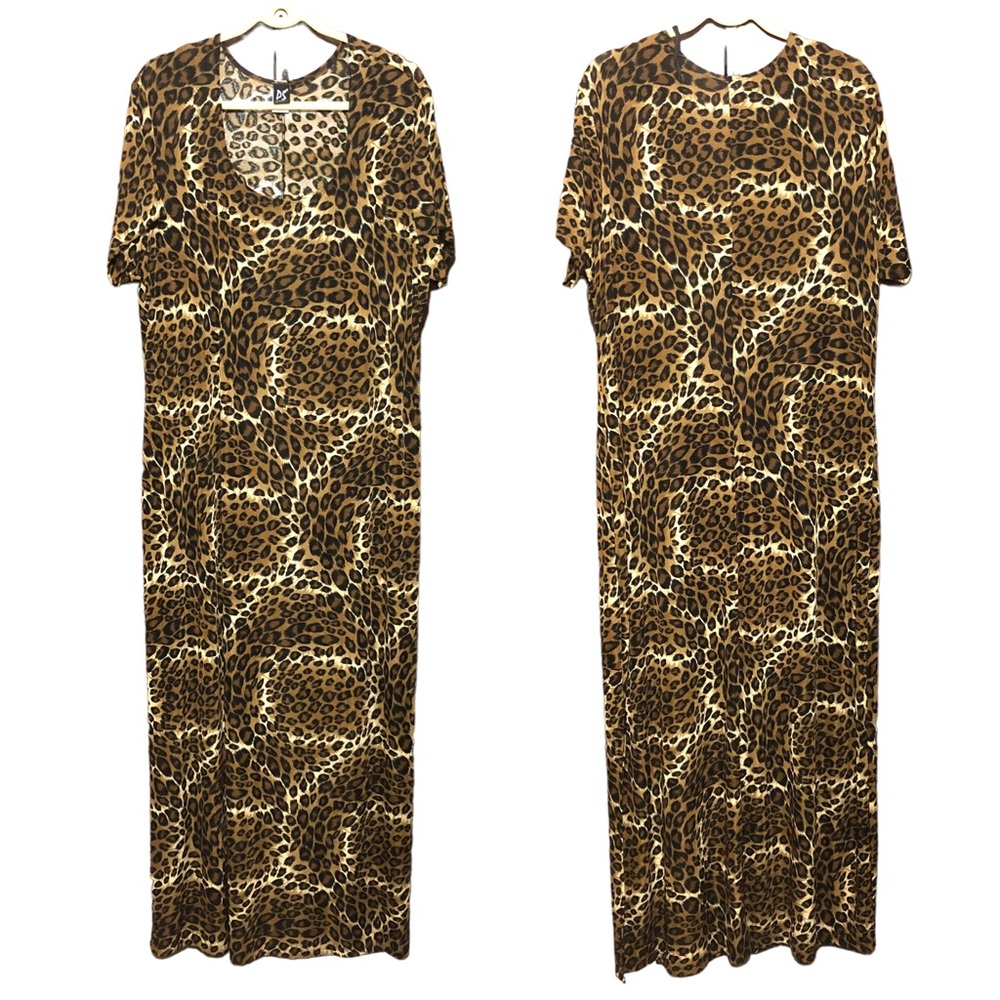 PER SEPTION Animal Print Short Sleeve Maxi Dress 3X USA